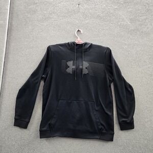 Under Armour Men Hoodie L Black Graphic Print Fleece Coldgear Activewear